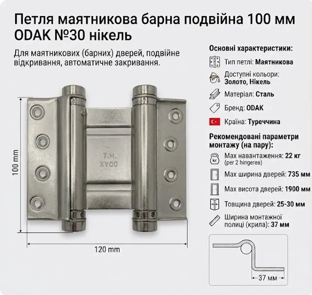 Монтажні розміри для звірки зі старою петлею