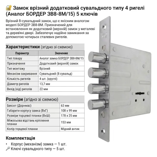 Чотири ригелі Ø13,7 мм