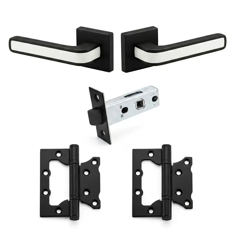 Комплект дверних ручок TRION STELLA AL-49 Black/White — №8 (Засувка + петлі)