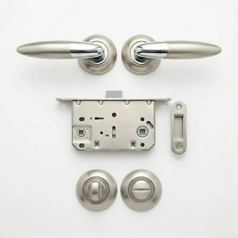 Комплект дверних ручок FRANCCO LD 55 17 SN/CP — №7 (Магніт WC)