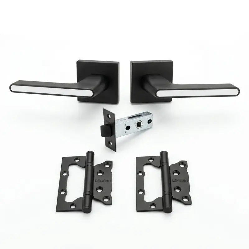 Комплект дверних ручок TRION RADIANT AL-74 Black/White — №8 (Засувка + петлі)