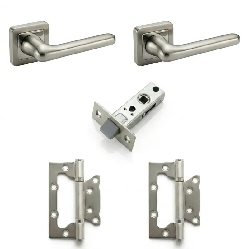 Комплект дверних ручок TRION STRONG 74 SN/CP — №8 (Засувка + петлі)