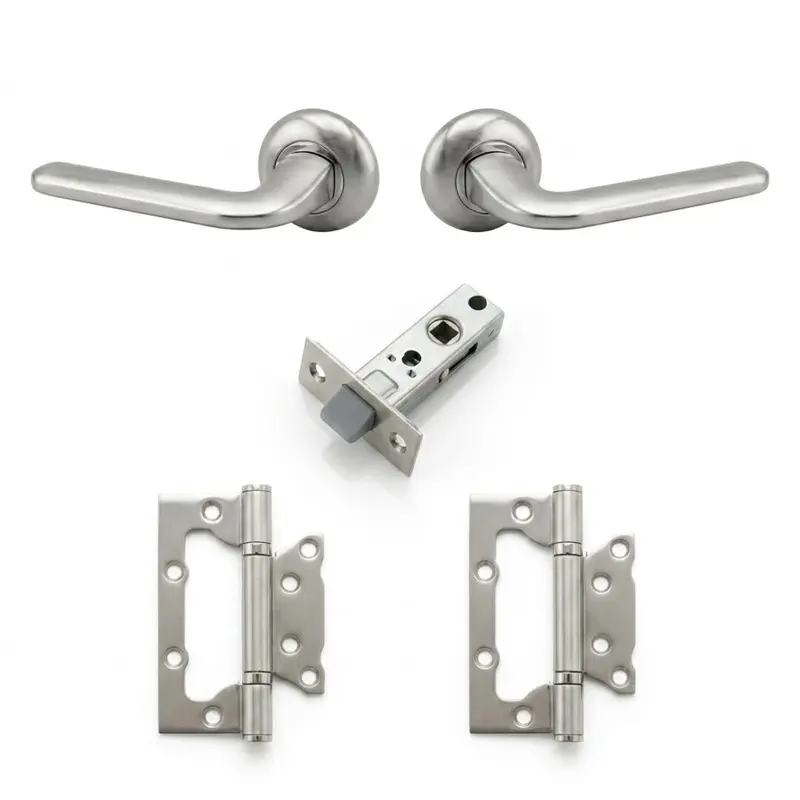 Комплект дверних ручок TRION STRONG AL-47 SN/CP — №8 (Засувка + петлі)