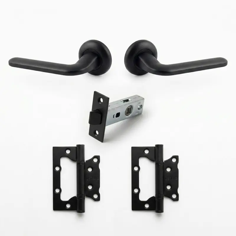 Комплект дверних ручок TRION STRONG AL-47 BLACK — №8 (Засувка + петлі)