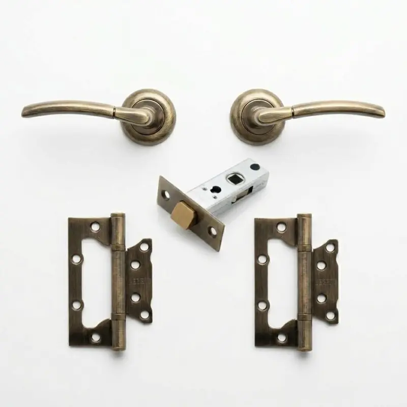 Комплект дверних ручок TRION VERDE AL-17 AB/CP — №8 (Засувка + петлі)