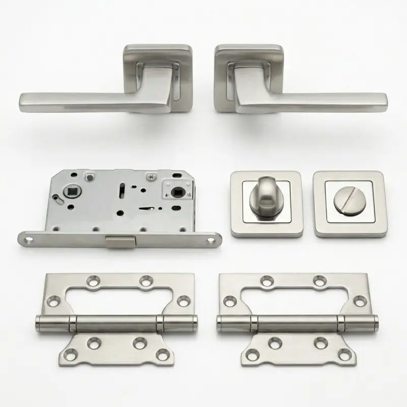 Комплект дверних ручок TRION DECCO AL-74 SN/CP — №11 (Магніт WC + петлі)