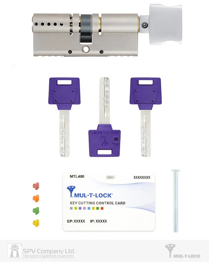 Циліндр MUL-T-LOCK MTL400 ClassicPRO 81 мм (31x50T) · ключ-тумблер (T — сторона поворотника) · нікель-сатин · поворотник нікель-хром