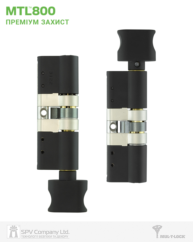 Циліндр MUL-T-LOCK MTL800 MT5+ 62 мм (31x31T) · ключ-тумблер (T — сторона поворотника) · бронза-мат · поворотник антична латунь